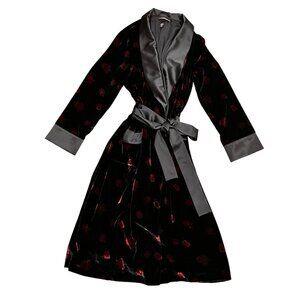 Victoria Secret Wrap Velvet Robe Black Floral, L